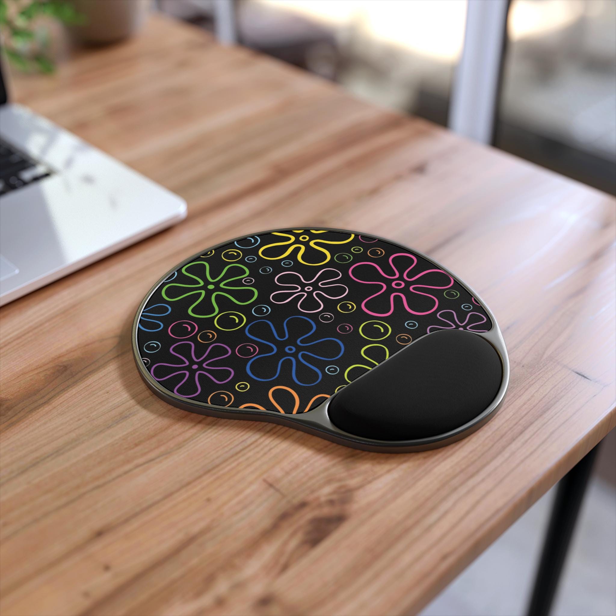Colorful Floral Mouse Pad with Wrist Rest, Vibrant Office Decor, Gaming Mouse Pad, Flower Desk Accessory, Gift for Students