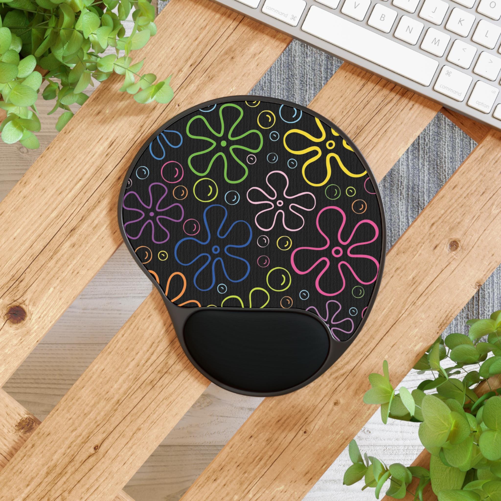 Colorful Floral Mouse Pad with Wrist Rest, Vibrant Office Decor, Gaming Mouse Pad, Flower Desk Accessory, Gift for Students